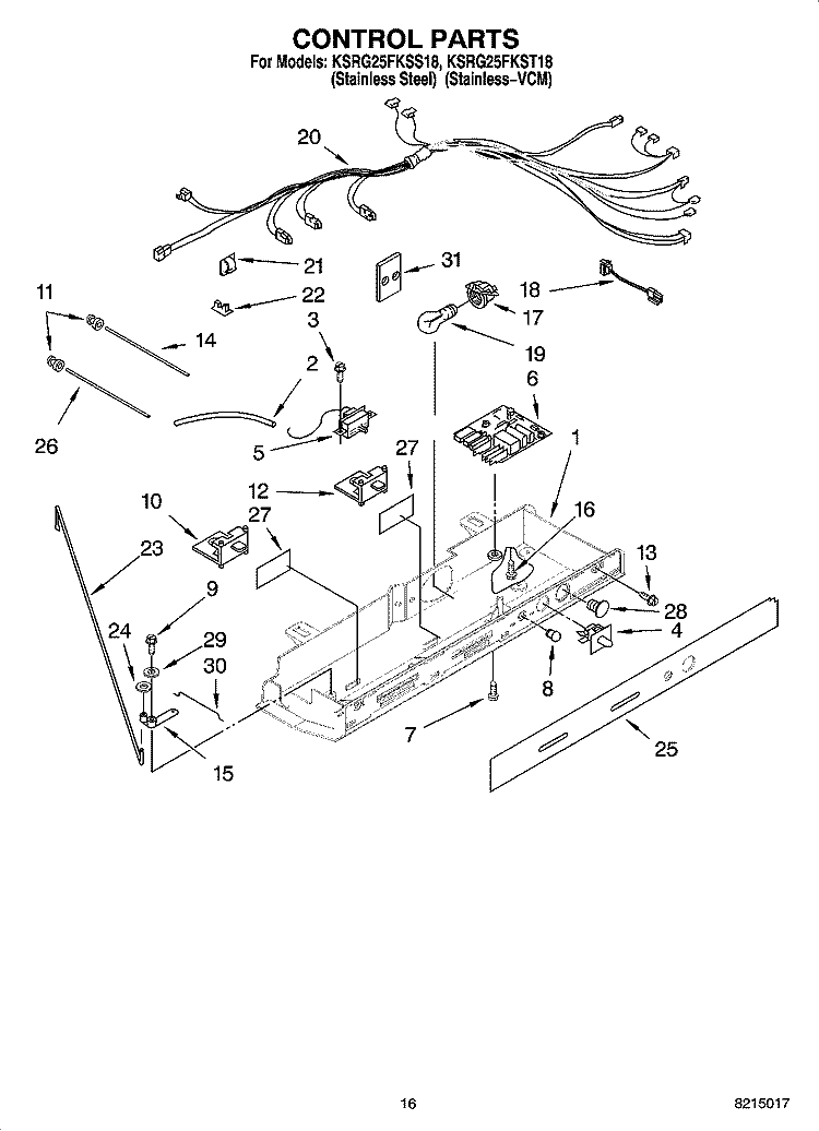 CONTROL PARTS Diagram and Parts List for KSRG25FKST18  KitchenAid Refrigerator