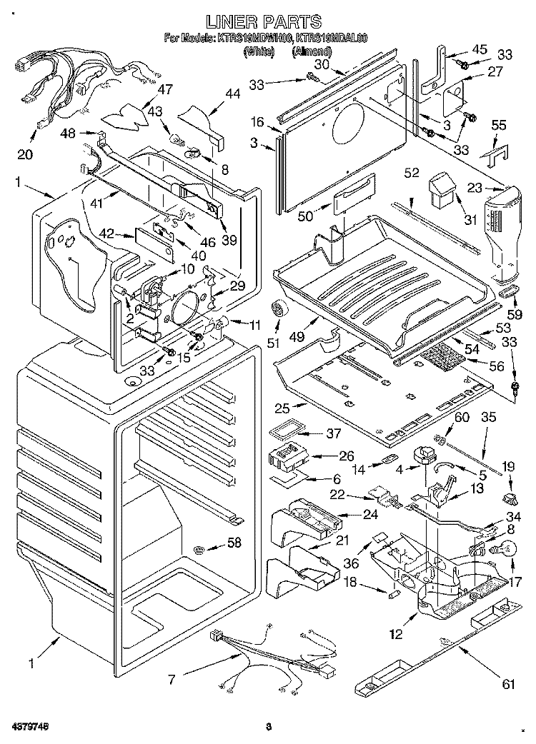 LINER Diagram and Parts List for KTRS19MDAL00  KitchenAid Refrigerator