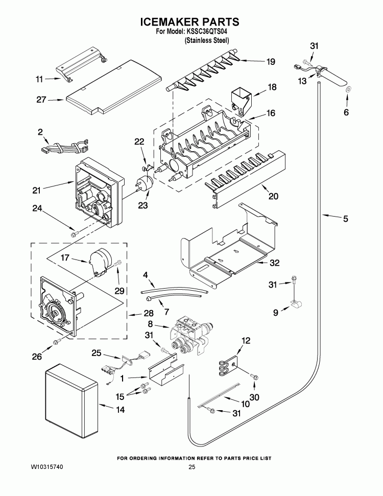 ICEMAKER PARTS Diagram and Parts List for KSSC36QTS04  KitchenAid Refrigerator
