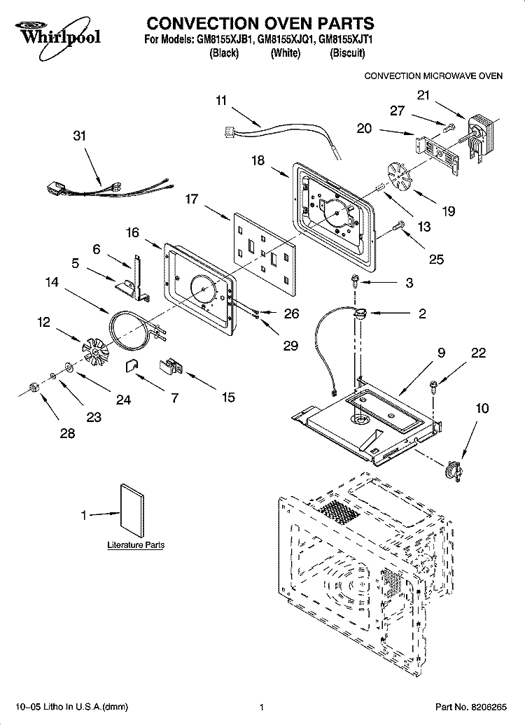 CONVECTION OVEN PARTS Diagram and Parts List for GM8155XJB1  Whirlpool Microwave