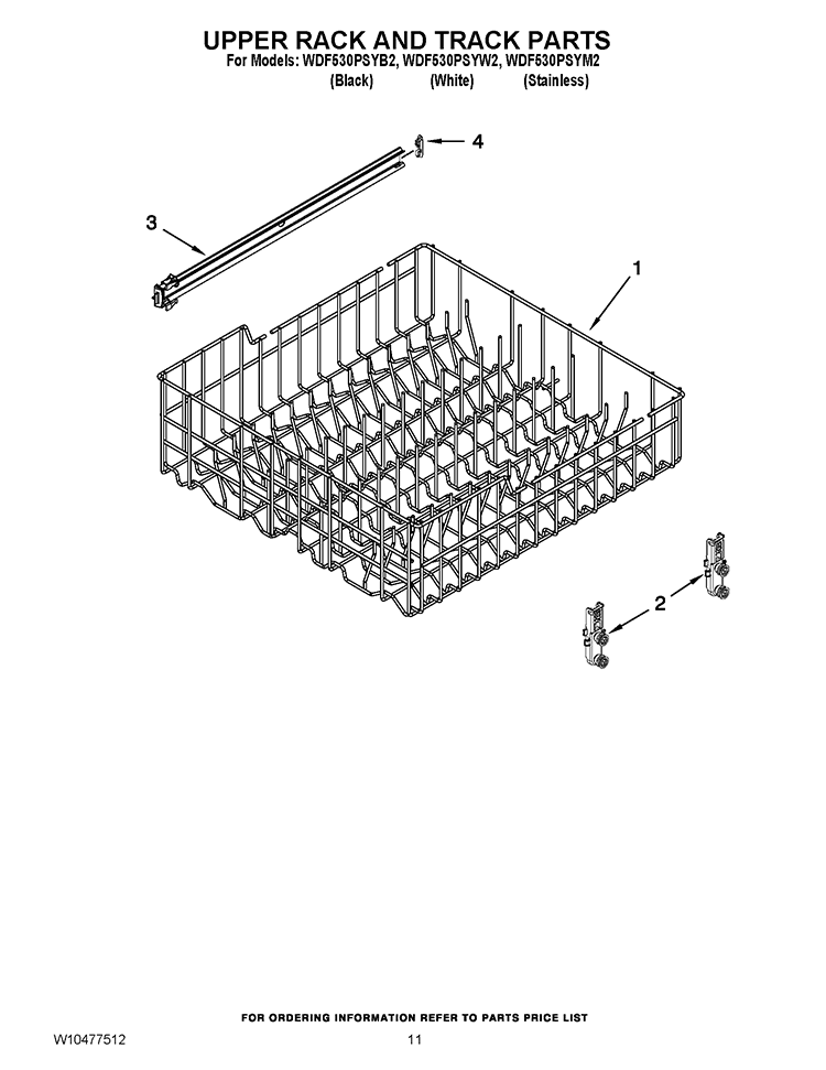 UPPER RACK AND TRACK PARTS Diagram and Parts List for WDF530PSYB2  Whirlpool Dishwasher