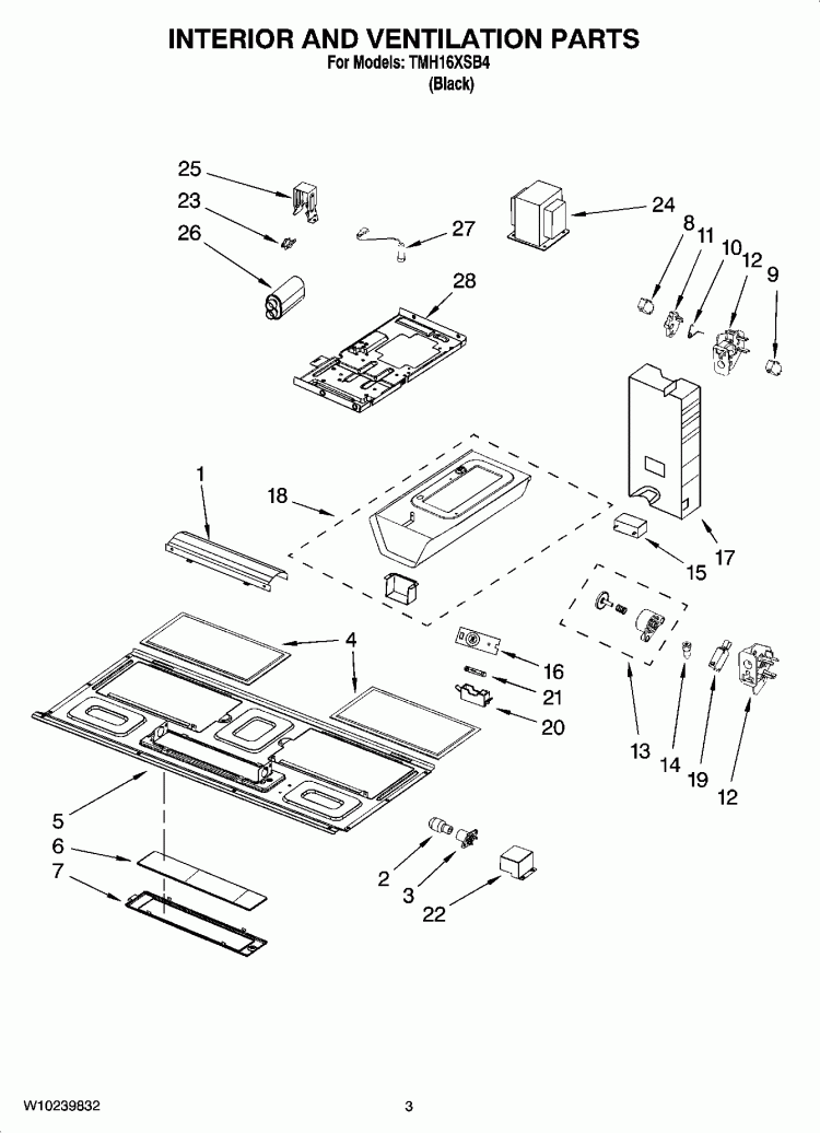 INTERIOR AND VENTILATION PARTS Diagram and Parts List for TMH16XSB4  Estate Microwave