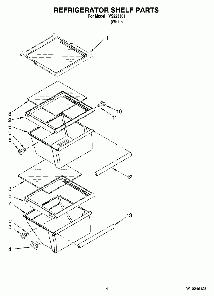 REFRIGERATOR SHELF PARTS Diagram and Parts List for IVS225301  Inglis Refrigerator
