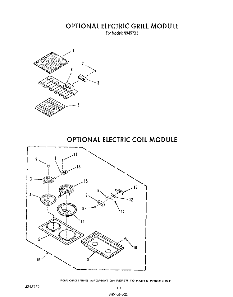 ELECTRIC GRILL , ELECTRIC COIL Diagram and Parts List for N9457X5  Roper Range