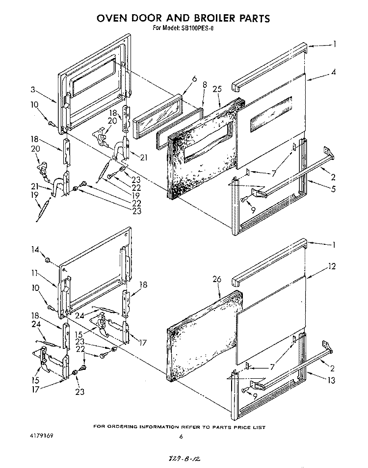 OVEN DOOR AND BROILER , LITERATURE Diagram and Parts List for SB100PES0  Whirlpool Range