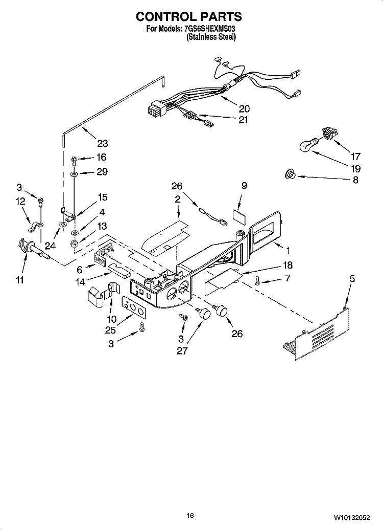 CONTROL PARTS Diagram and Parts List for 7GS6SHEXMS03  Whirlpool Refrigerator