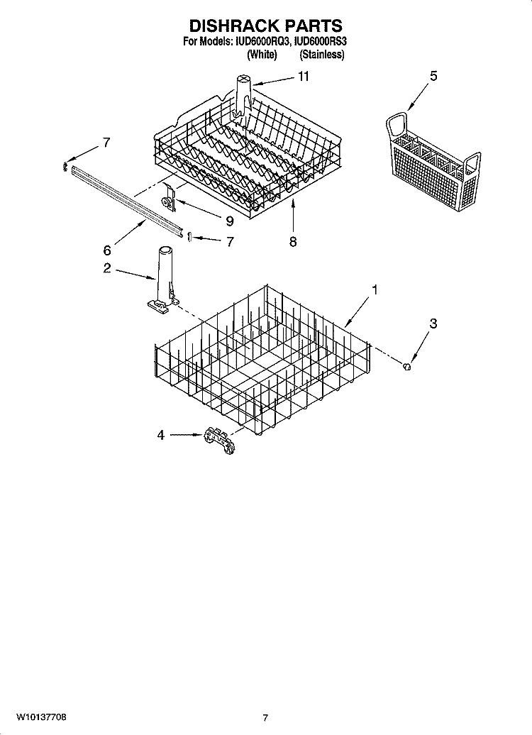 DISHRACK PARTS, OPTIONAL PARTS (NOT INCLUDED) Diagram and Parts List for IUD6000RQ3  Whirlpool Dishwasher