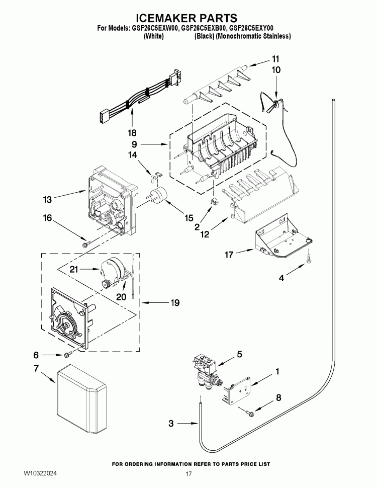 ICEMAKER PARTS Diagram and Parts List for GSF26C5EXB00  Whirlpool Refrigerator