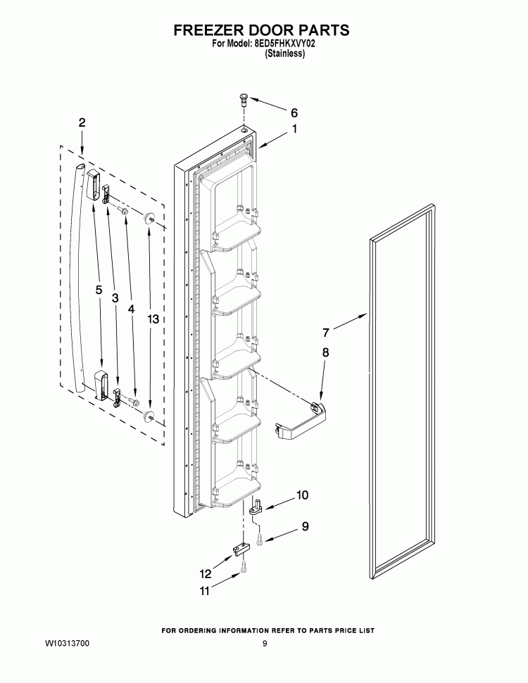 FREEZER DOOR PARTS Diagram and Parts List for 8ED5FHKXVY02  Whirlpool Refrigerator