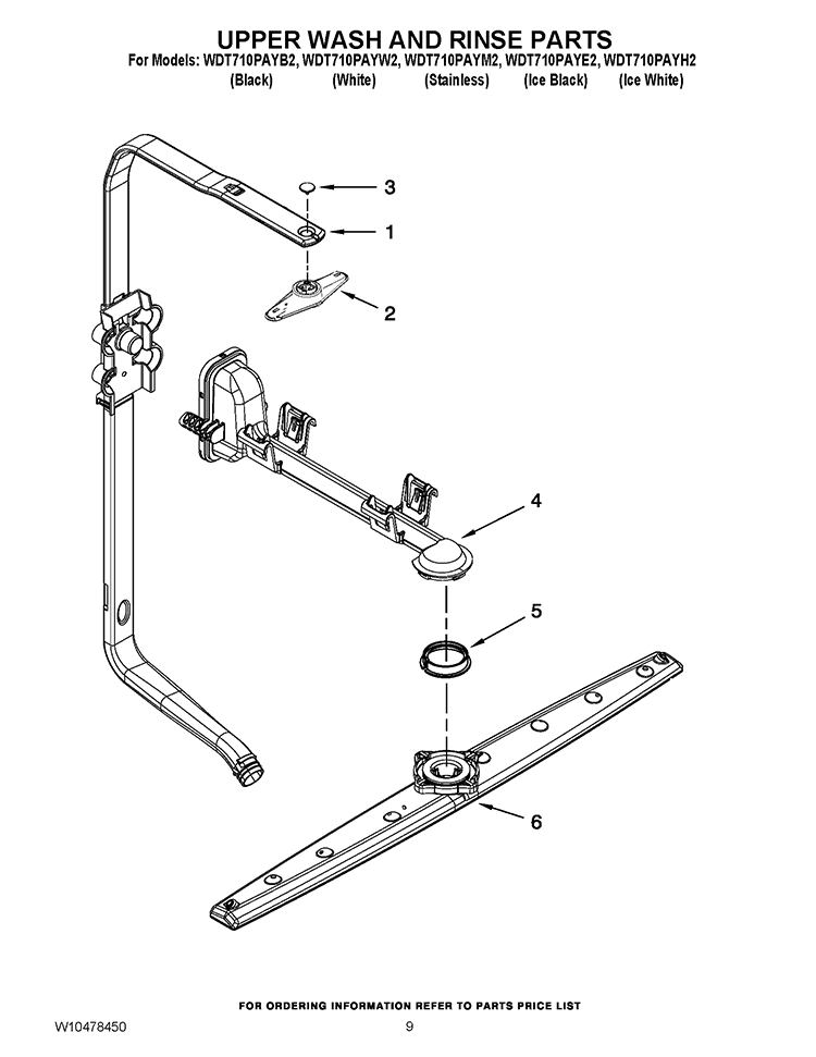 UPPER WASH AND RINSE PARTS Diagram and Parts List for WDT710PAYM2  Whirlpool Dishwasher