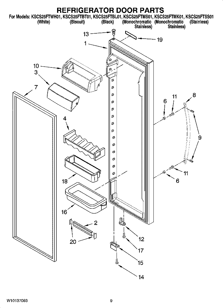 REFRIGERATOR DOOR PARTS Diagram and Parts List for KSCS25FTMK01  KitchenAid Refrigerator