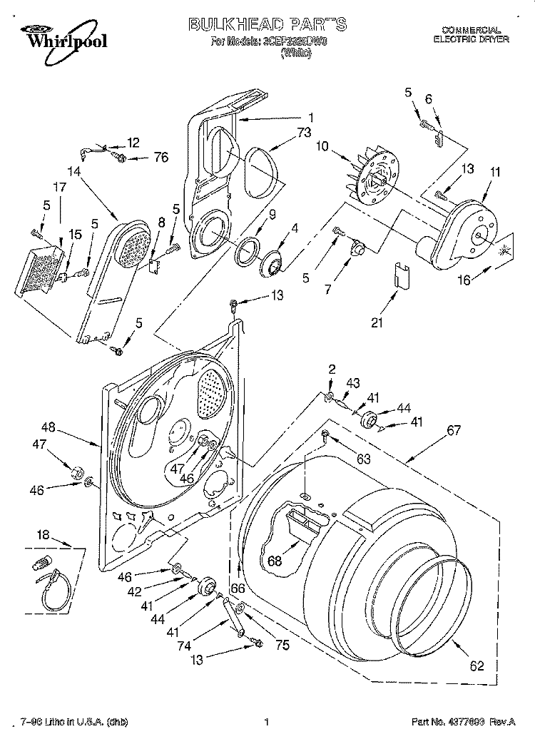 SECTION Diagram and Parts List for 3CEP2920DW0  Whirlpool Dryer