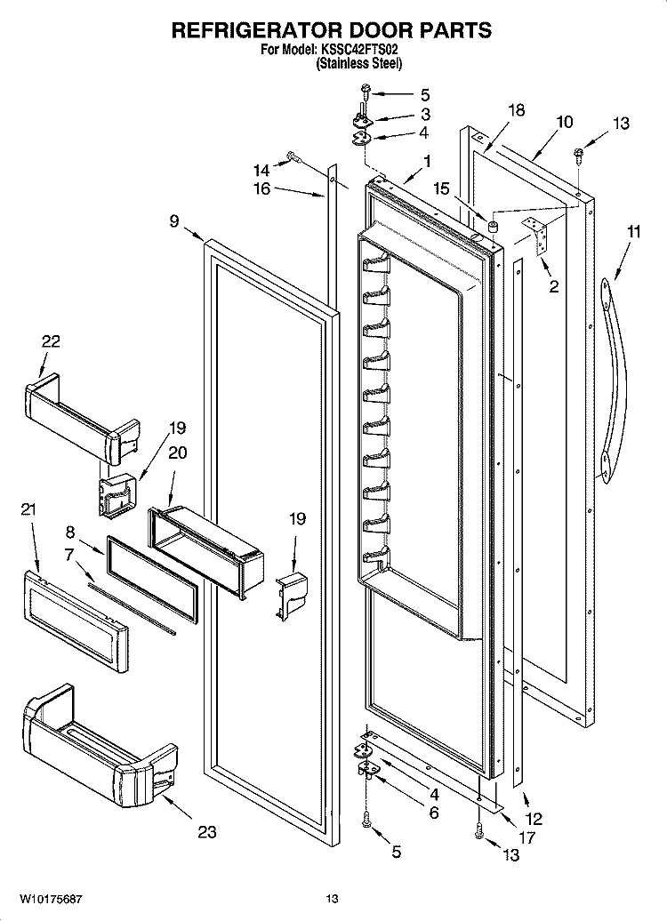 REFRIGERATOR DOOR PARTS Diagram and Parts List for KSSC42FTS02  KitchenAid Refrigerator