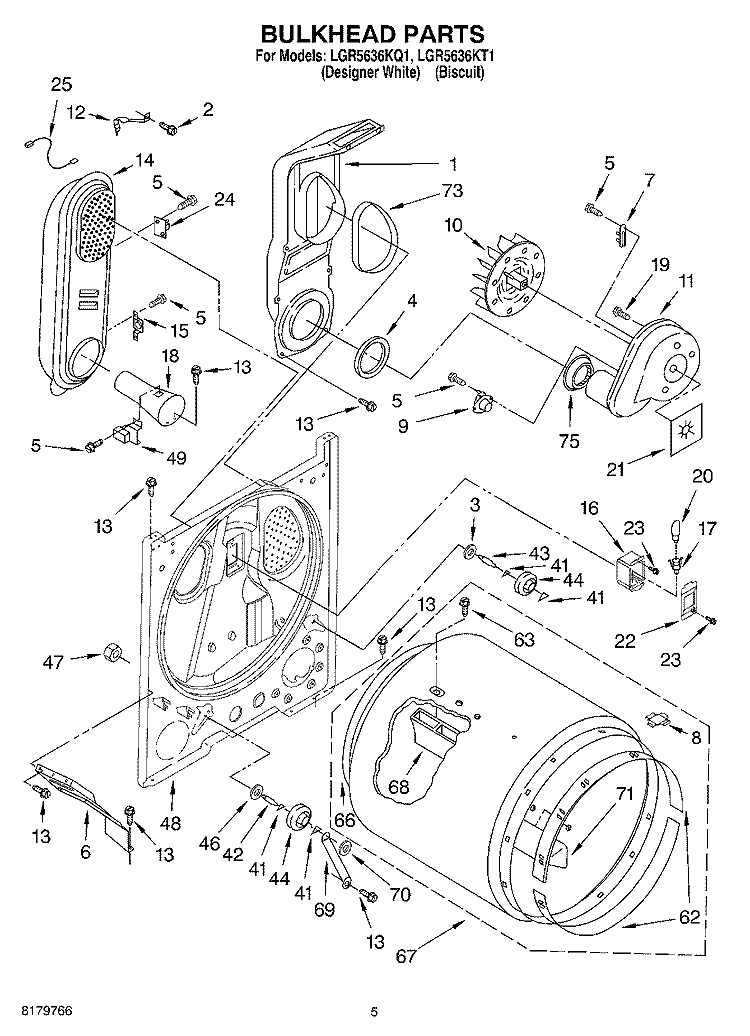 BULKHEAD Diagram and Parts List for LGR5636KT1  Whirlpool Dryer