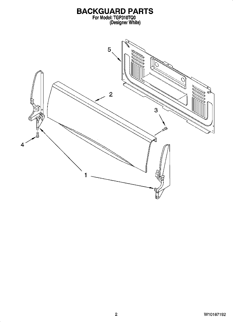 BACKGUARD PARTS Diagram and Parts List for TGP310TQ0  Estate Range