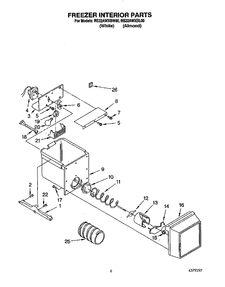 FREEZER INTERIOR Diagram and Parts List for RS22AWXBL00  Roper Refrigerator