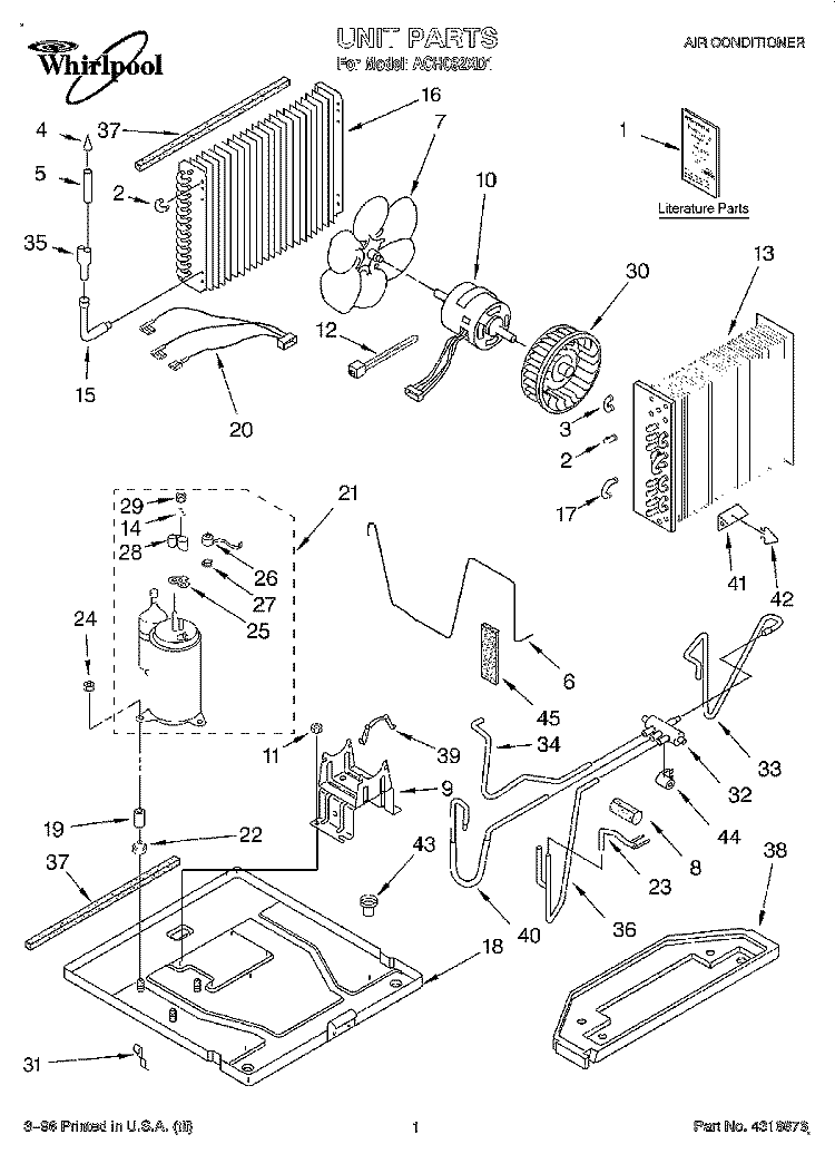 UNIT, LITERATURE Diagram and Parts List for ACH082XD1  Whirlpool Air Conditioner
