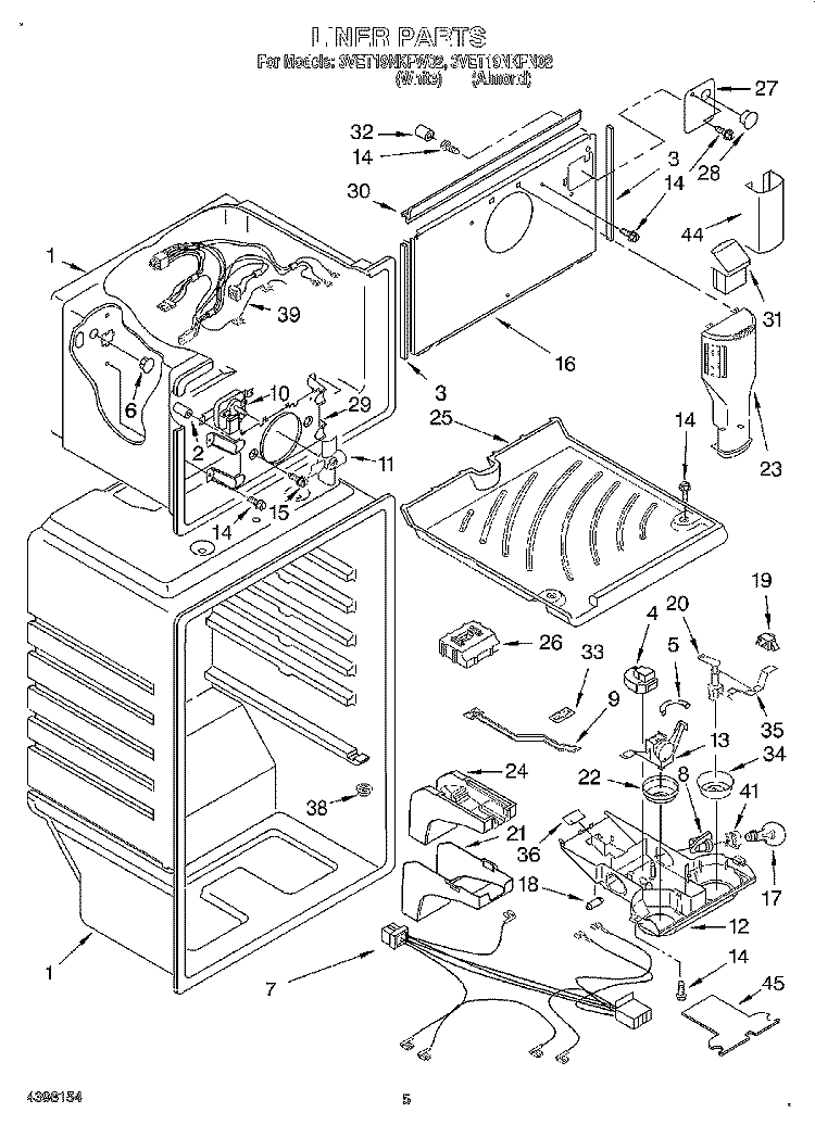LINER Diagram and Parts List for 3VET19NKFN02  Whirlpool Refrigerator