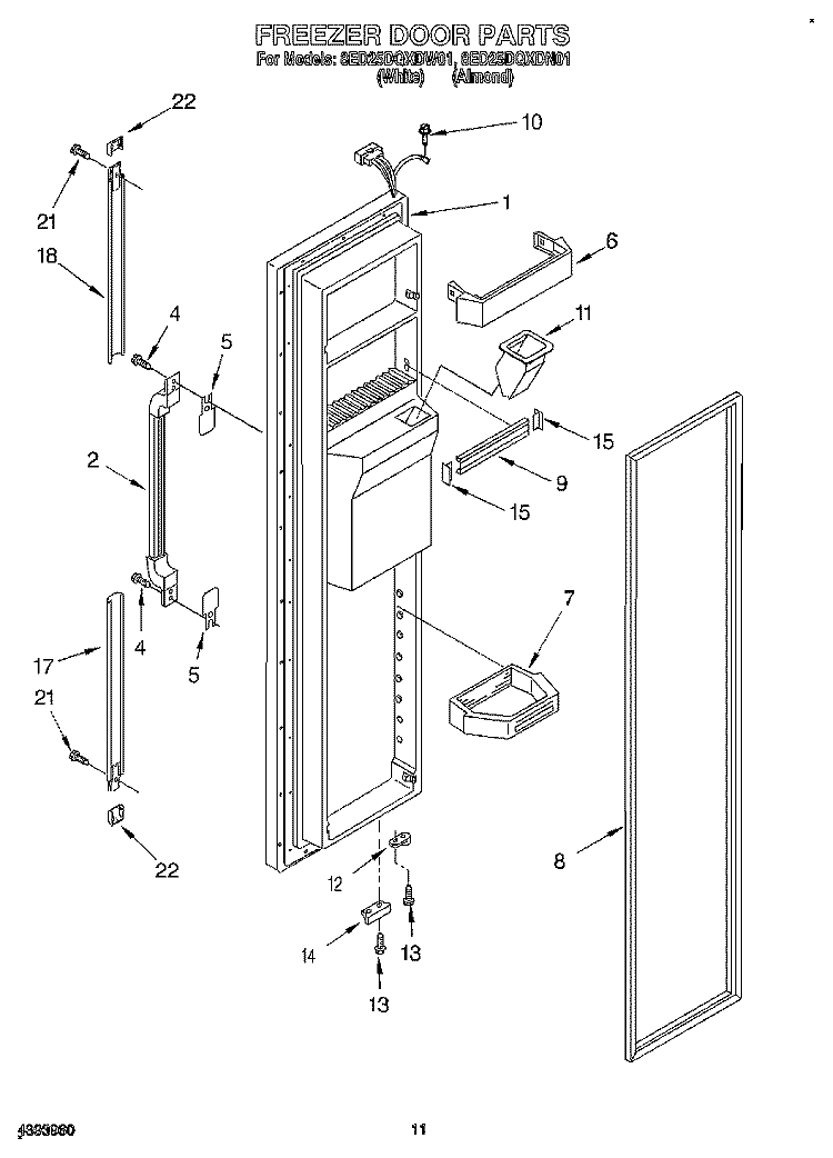 FREEZER DOOR Diagram and Parts List for 8ED25DQXDW01  Whirlpool Refrigerator