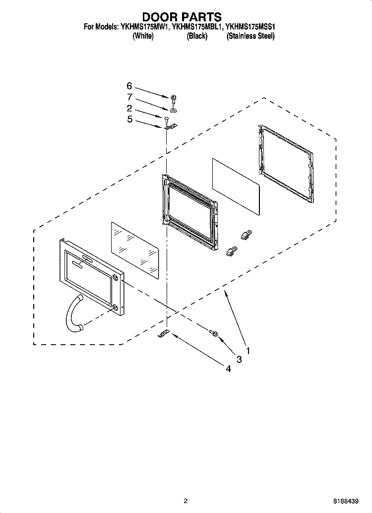DOOR PARTS Diagram and Parts List for YKHMS175MBL1  KitchenAid Microwave