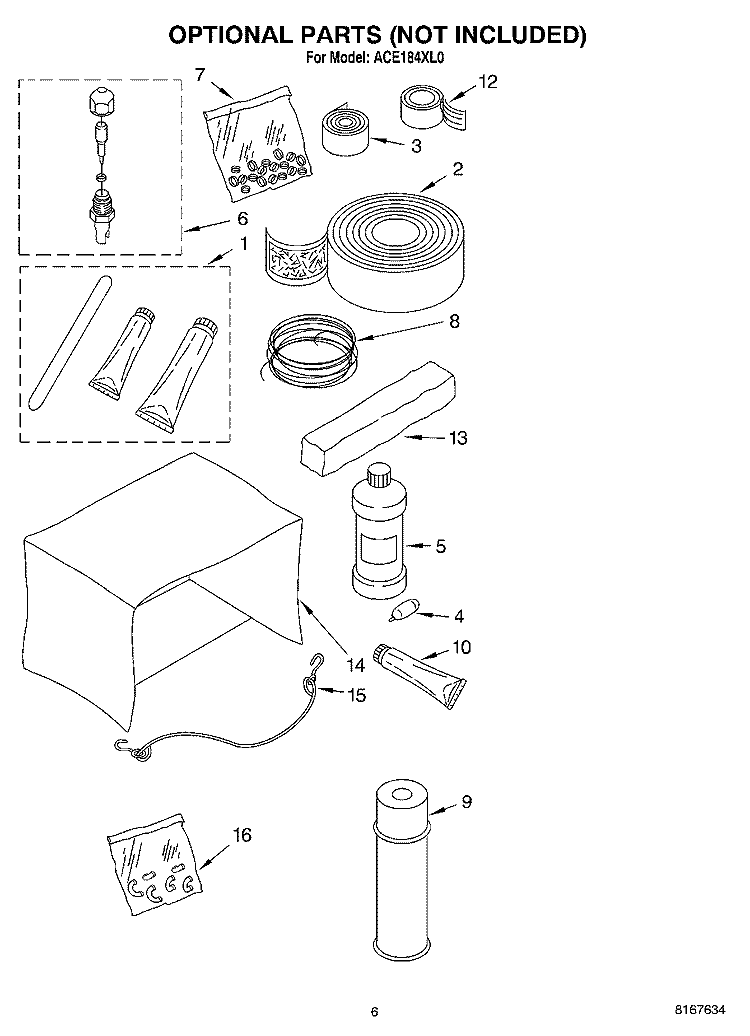 OPTIONAL Diagram and Parts List for ACE184XL0  Whirlpool Air Conditioner