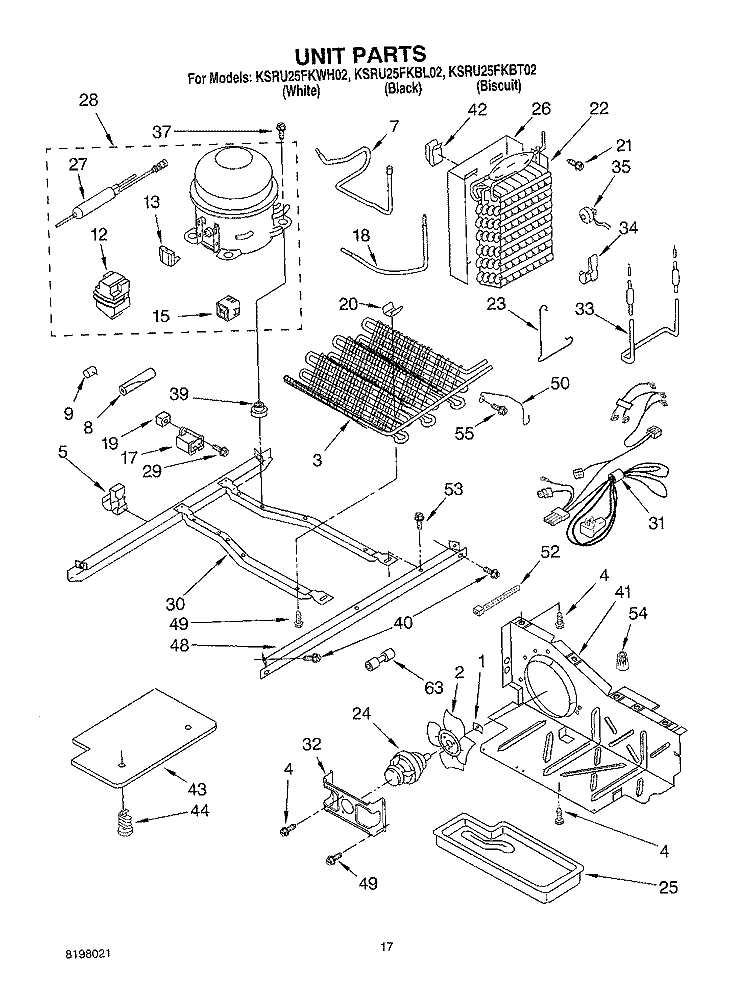 UNIT Diagram and Parts List for KSRU25FKBL02  KitchenAid Refrigerator