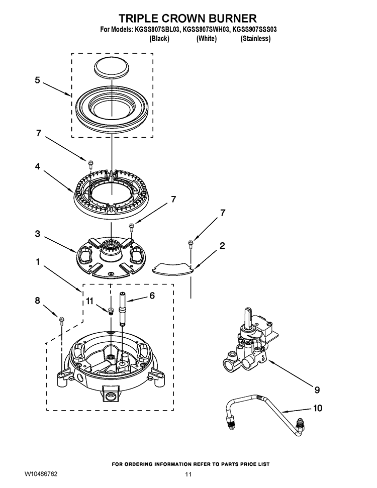 TRIPLE CROWN BURNER Diagram and Parts List for KGSS907SBL03  KitchenAid Range