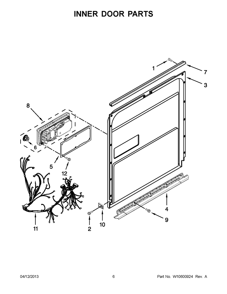 INNER DOOR PARTS Diagram and Parts List for WDF750SAYB2  Whirlpool Dishwasher
