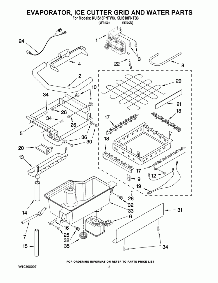 EVAPORATOR, ICE CUTTER GRID AND WATER PARTS Diagram and Parts List for KUIS18PNTW3  KitchenAid Ice Maker