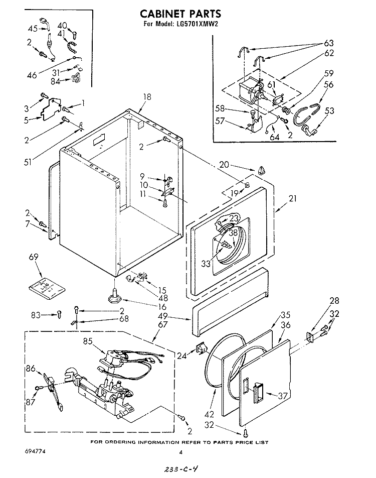 CABINET Diagram and Parts List for LG5701XMW2  Whirlpool Dryer