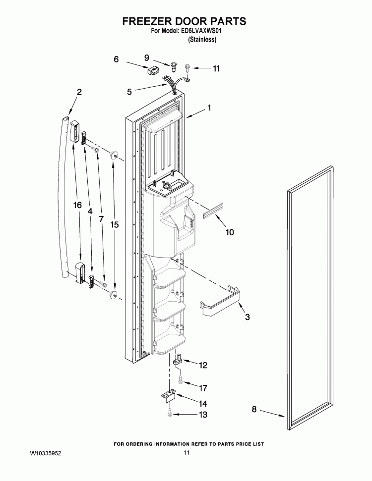 FREEZER DOOR PARTS Diagram and Parts List for ED5LVAXWS01  Whirlpool Refrigerator