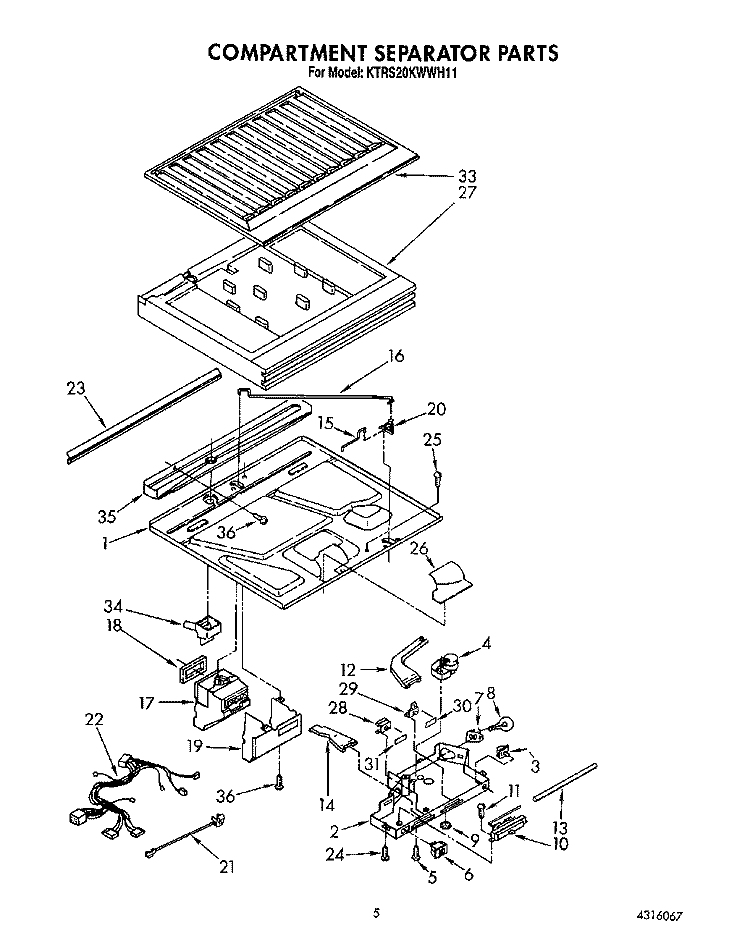 COMPARTMENT SEPARATOR Diagram and Parts List for KTRS20KWAL11  KitchenAid Refrigerator