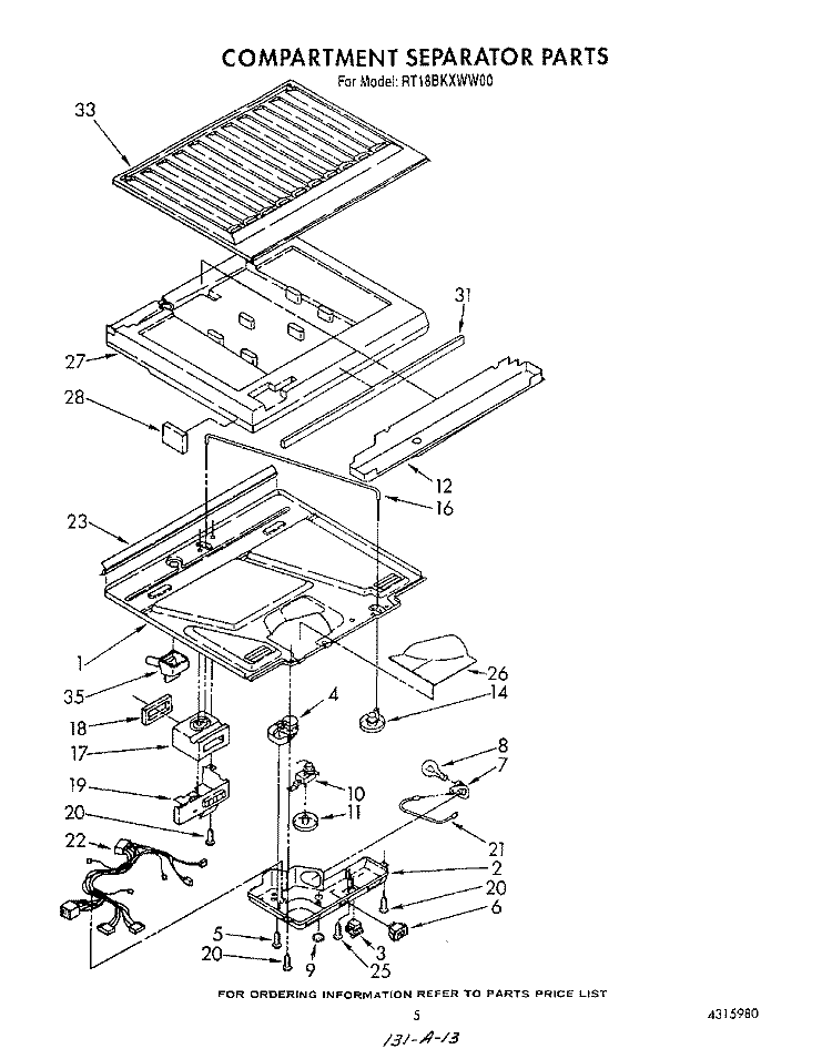 COMPARTMENT SEPARATOR Diagram and Parts List for RT18BKXWW00  Roper Refrigerator