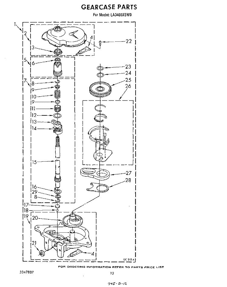 GEARCASE Diagram and Parts List for LA3400XSW0  Whirlpool Washer