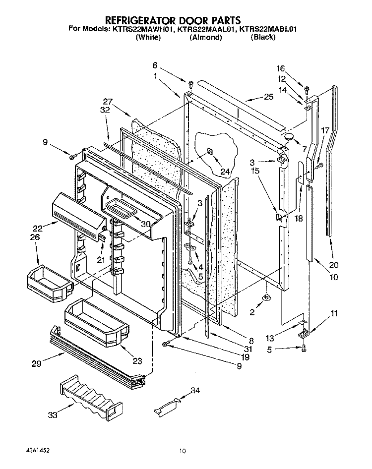 REFRIGERATOR DOOR Diagram and Parts List for KTRS22MABL01  KitchenAid Refrigerator