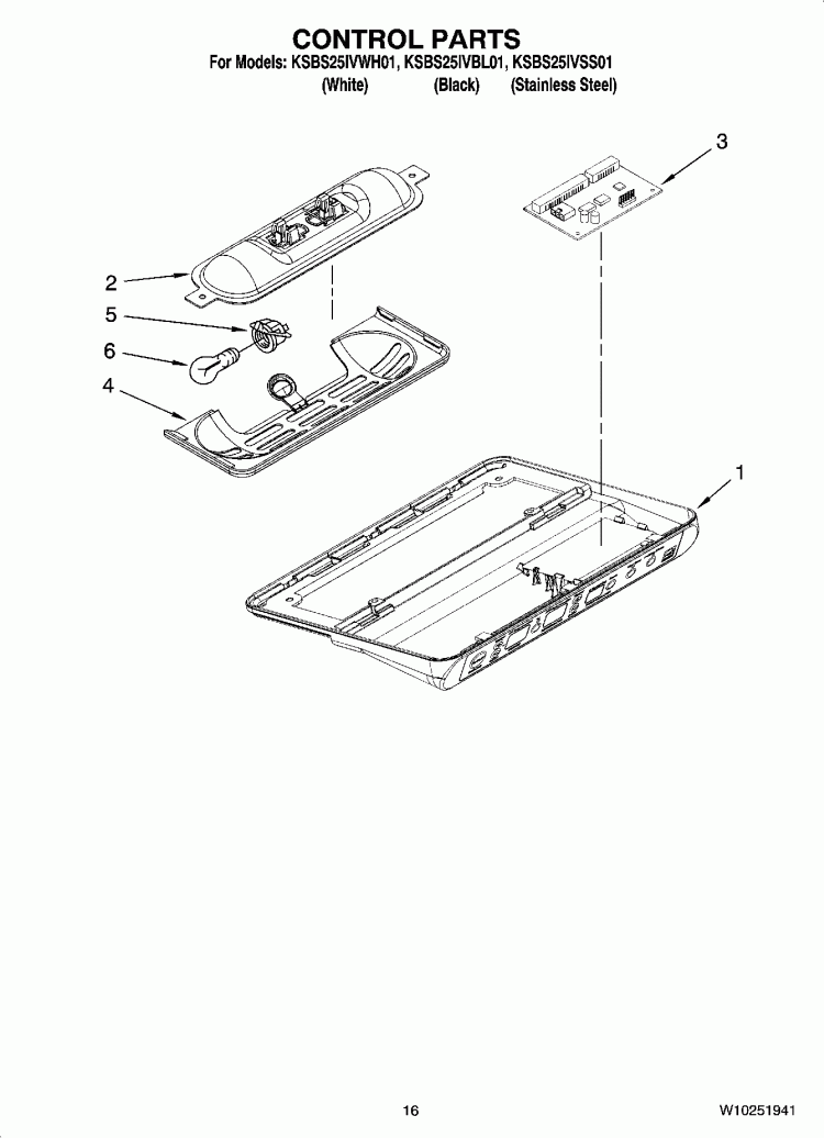 CONTROL PARTS Diagram and Parts List for KSBS25IVBL01  KitchenAid Refrigerator