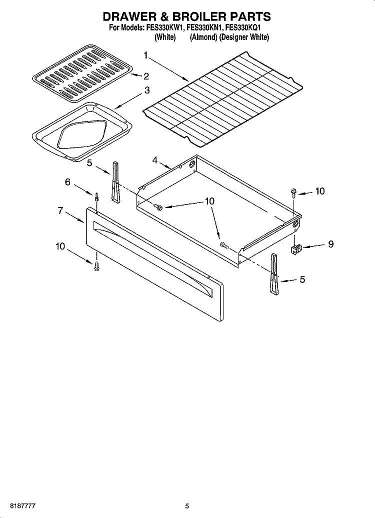 DRAWER & BROILER PARTS Diagram and Parts List for FES330KQ1  Roper Range