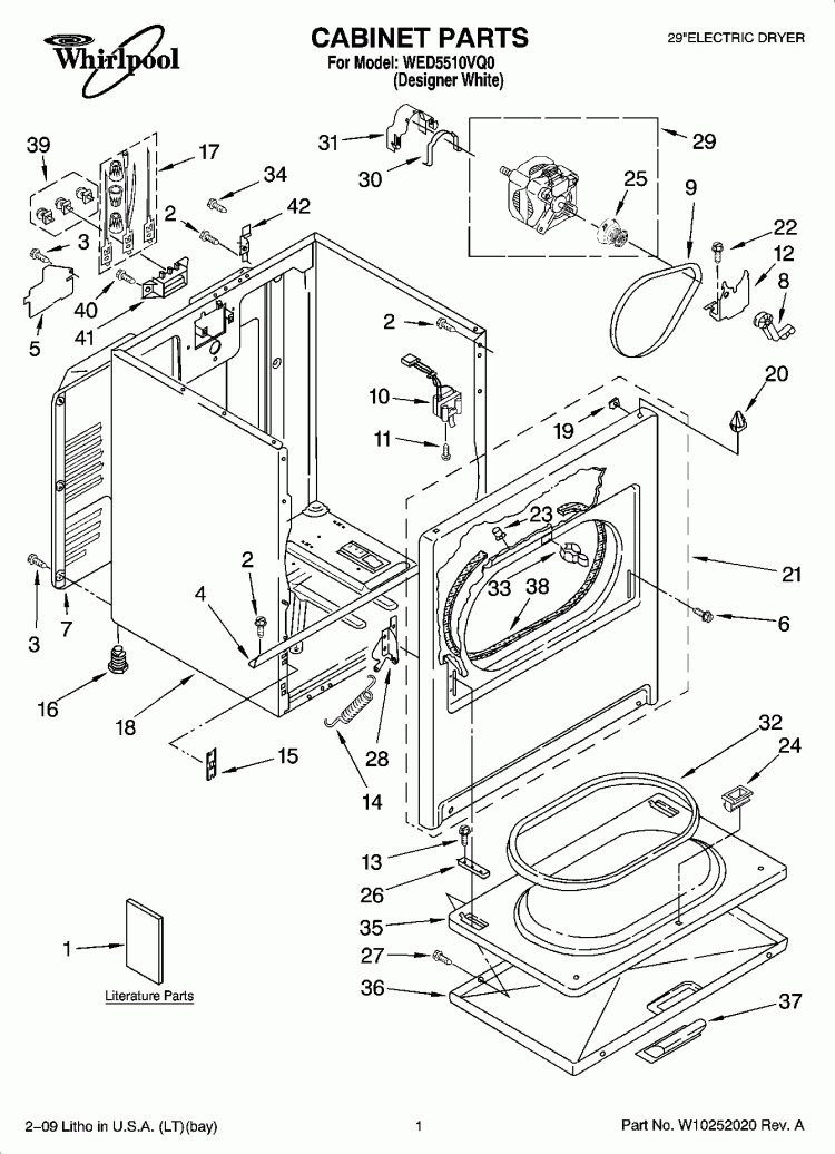 CABINET PARTS Diagram and Parts List for WED5510VQ0  Whirlpool Dryer