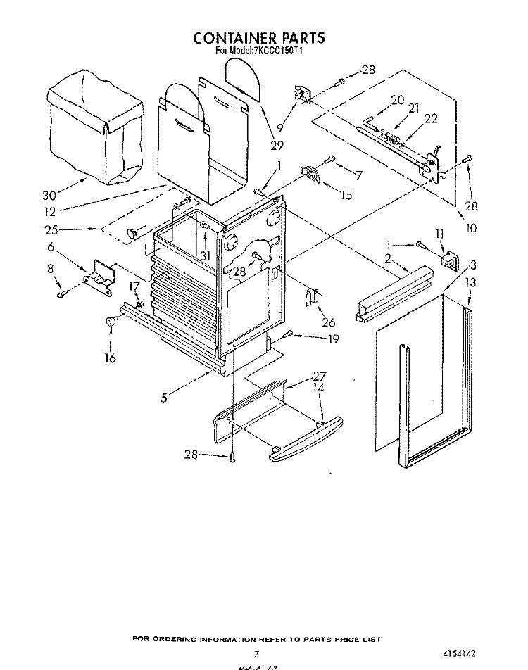 CONTAINER Diagram and Parts List for 7KCCC150T1  KitchenAid Trash Compactor