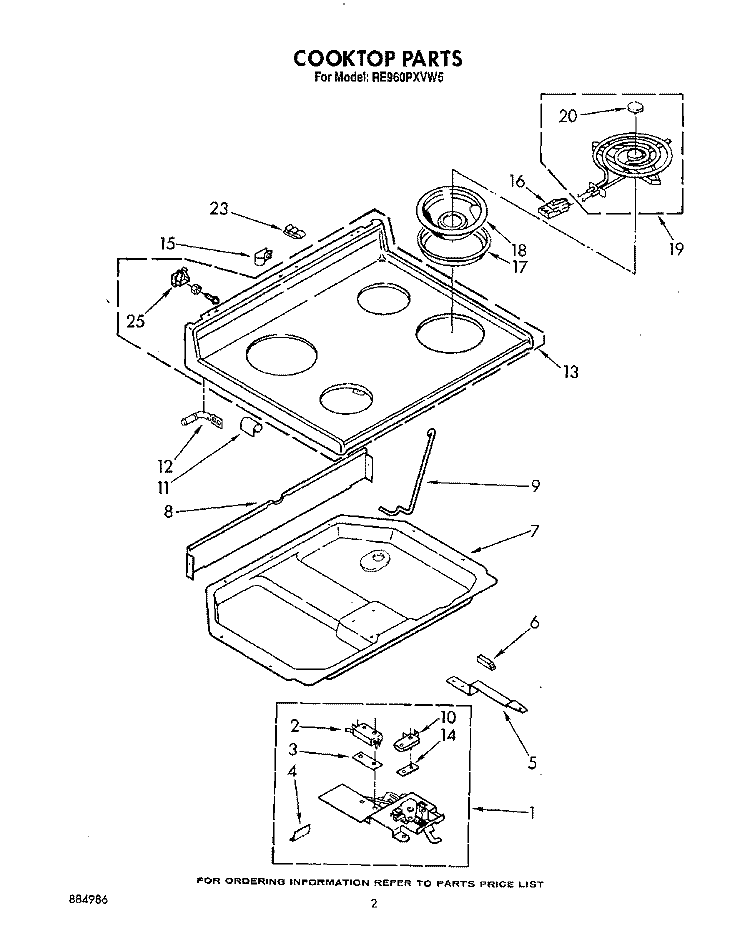 COOKTOP Diagram and Parts List for RE960PXVN5  Whirlpool Range