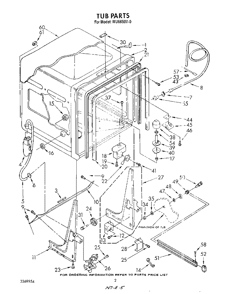TUB , LITERATURE AND OPTIONAL Diagram and Parts List for WU6850V0  Roper Dishwasher