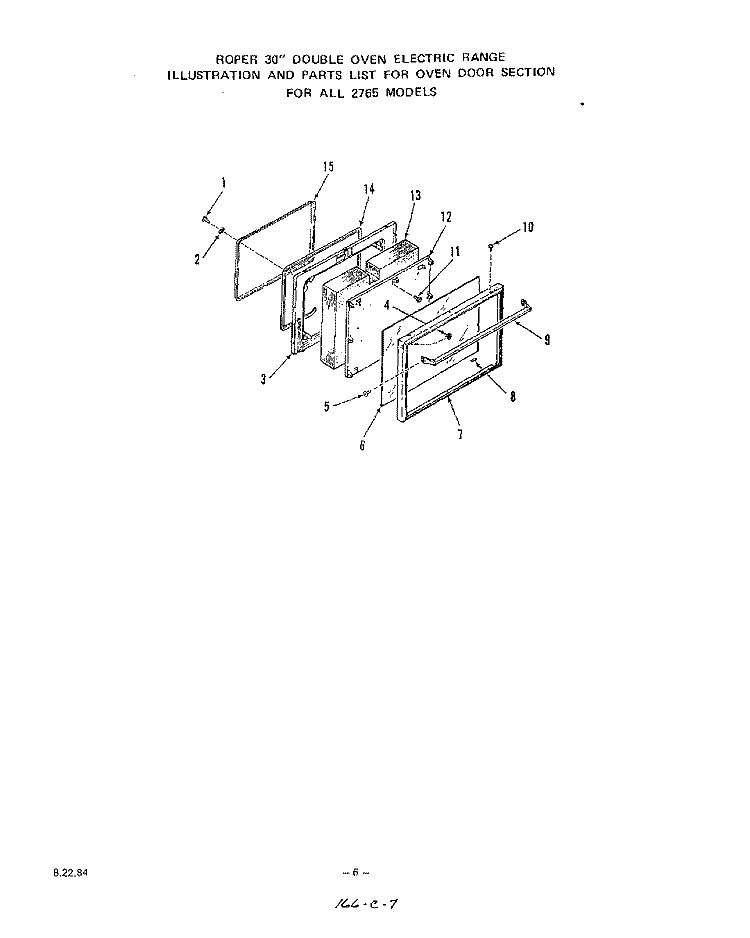 OVEN DOOR Diagram and Parts List for 2765^0A  Whirlpool Range