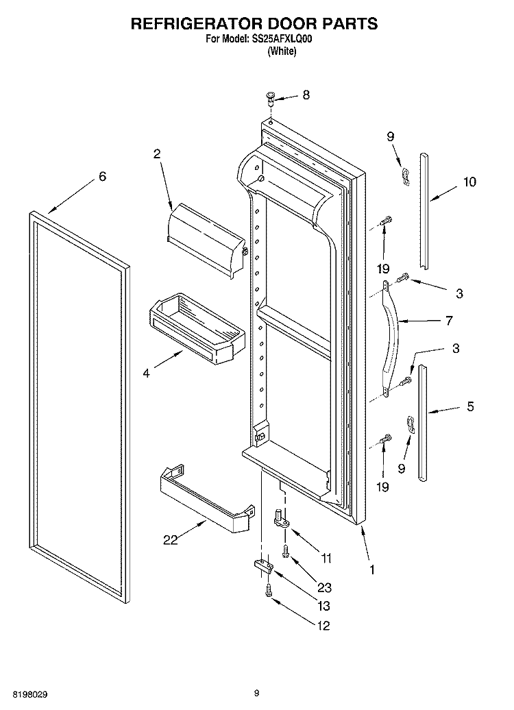 REFRIGERATOR DOOR Diagram and Parts List for SS25AFXLQ00  Whirlpool Refrigerator