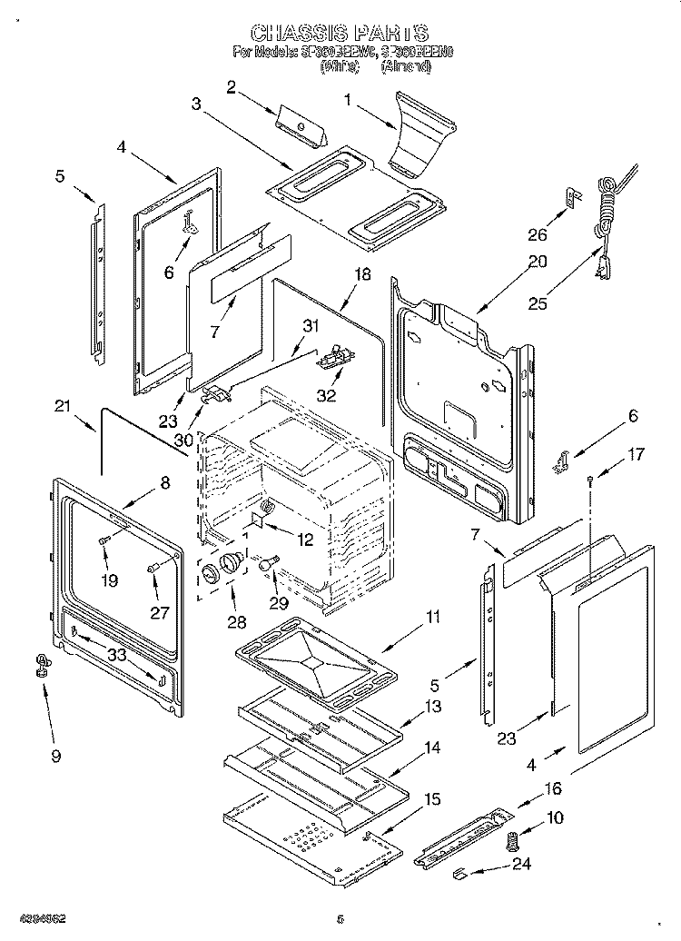 CHASSIS Diagram and Parts List for SF360BEEW0  Whirlpool Range