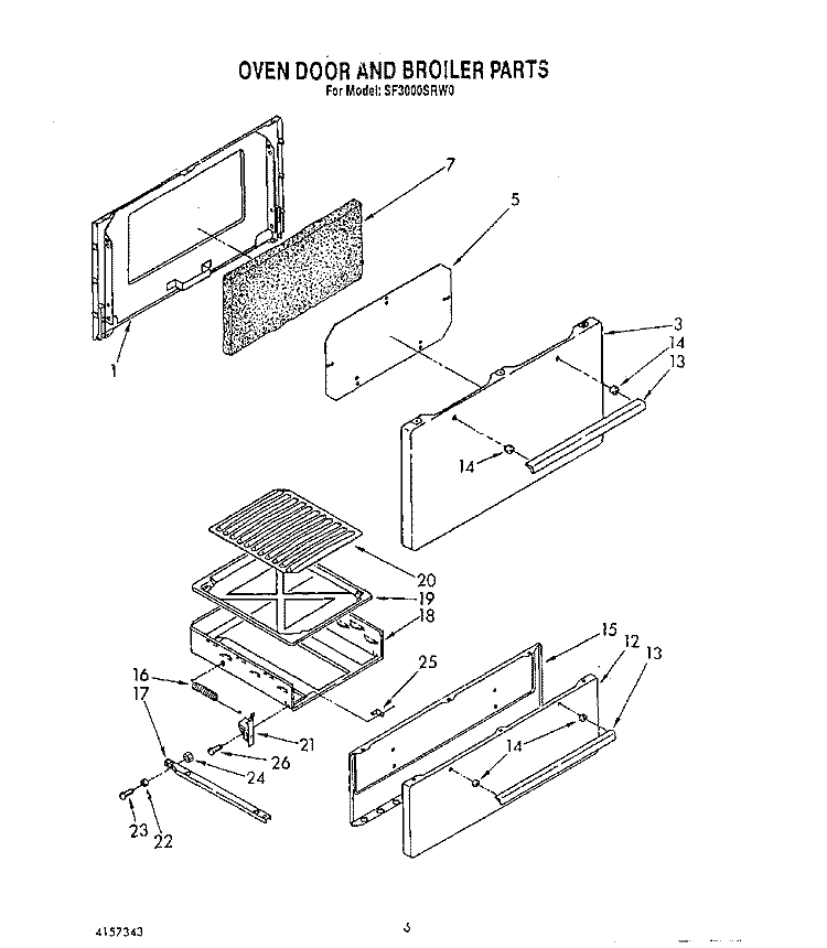 OVEN DOOR AND BROILER Diagram and Parts List for SF3000SRW0  Whirlpool Range