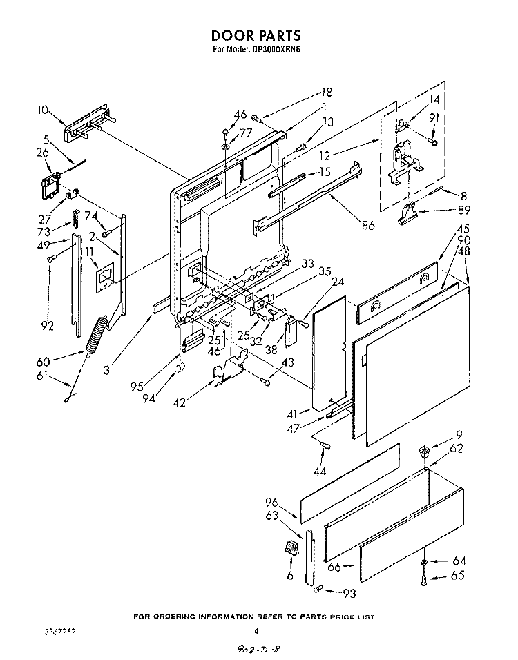 DOOR Diagram and Parts List for DP3000XRN6  Whirlpool Dishwasher