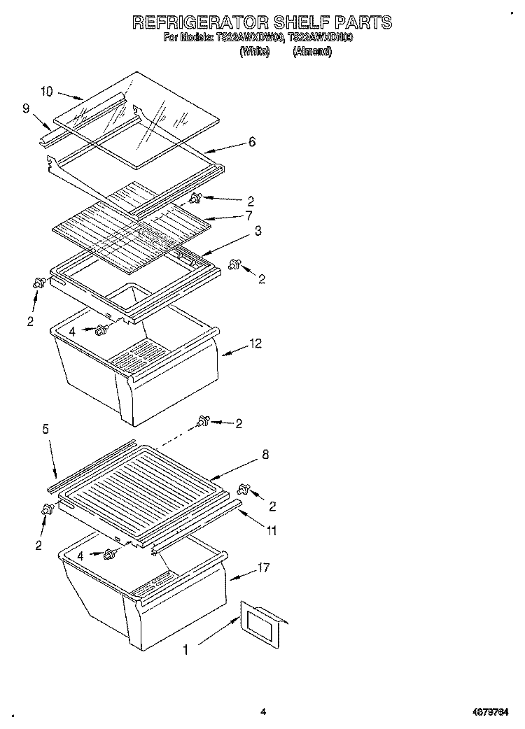 REFRIGERATOR SHELF Diagram and Parts List for TS22AWXDW00  Whirlpool Refrigerator