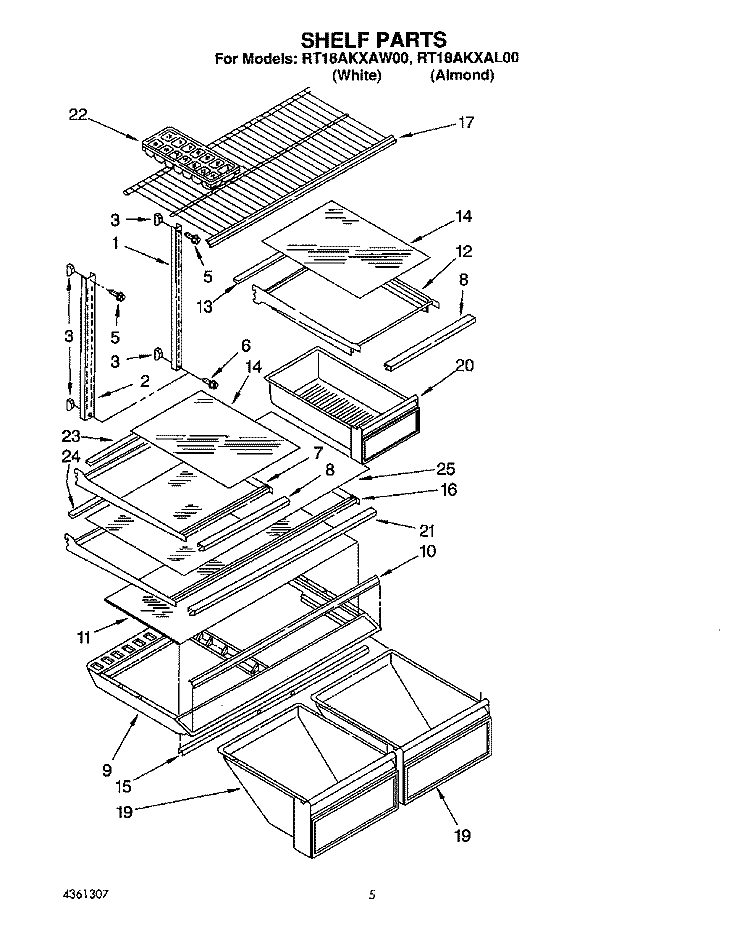 SHELF Diagram and Parts List for RT18AKXAW00  Roper Refrigerator