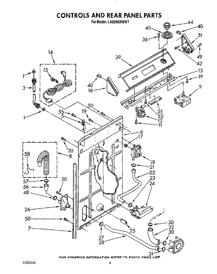CONTROLS AND REAR PANEL Diagram and Parts List for LA9200XWF1  Whirlpool Washer