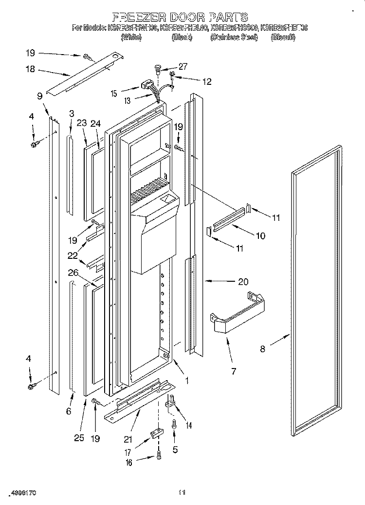 FREEZER DOOR Diagram and Parts List for KSRB25FHBL00  KitchenAid Refrigerator